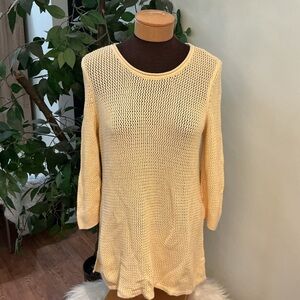 Chicos yellow open knit crewneck sweater Woman’s size 3 (Large)